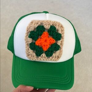 Green Granny Square Trucker Hat